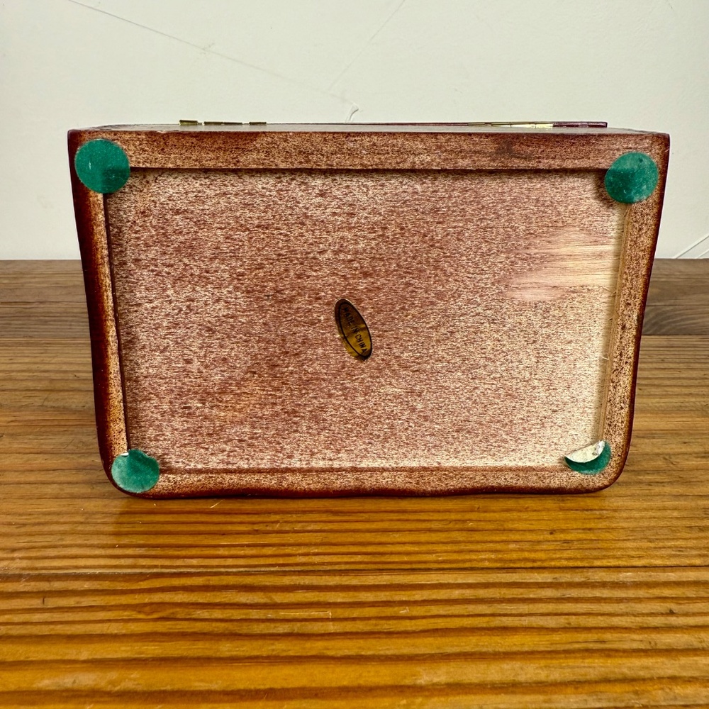 Vintage Wooden Jewelry Box | Heart Window Lid with Floral Inlay - Picture 9 of 13